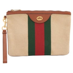 Gucci Interlocking G Web Canvas  Pouch Beige