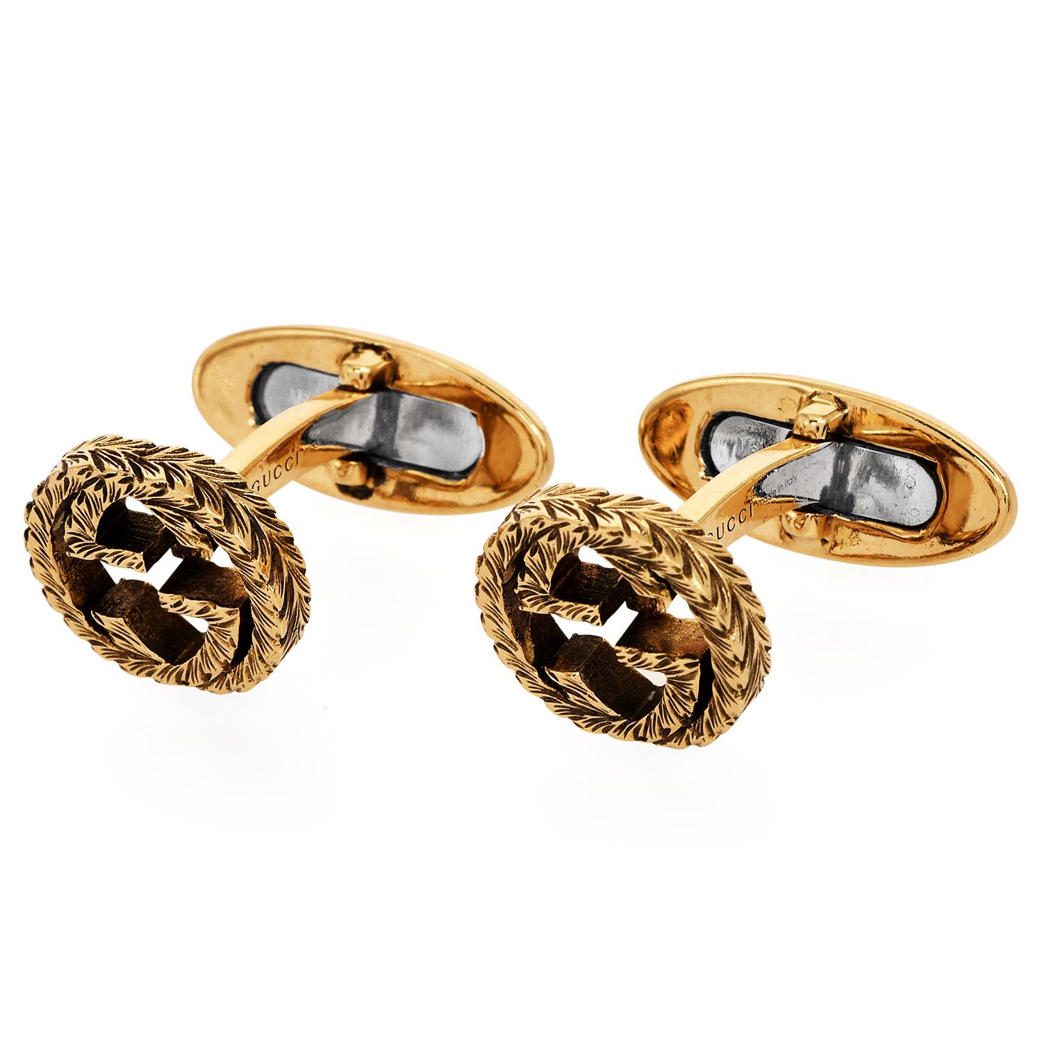 Gemelli da polso Gucci con incisione GG in oro giallo 18K