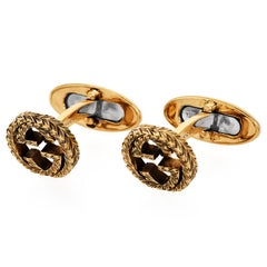 Gucci Interlocking GG 18K Yellow Gold Engraved Cufflinks