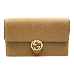 Gucci Interlocking GG Beige Leather Women's Crossbody Chain Wallet