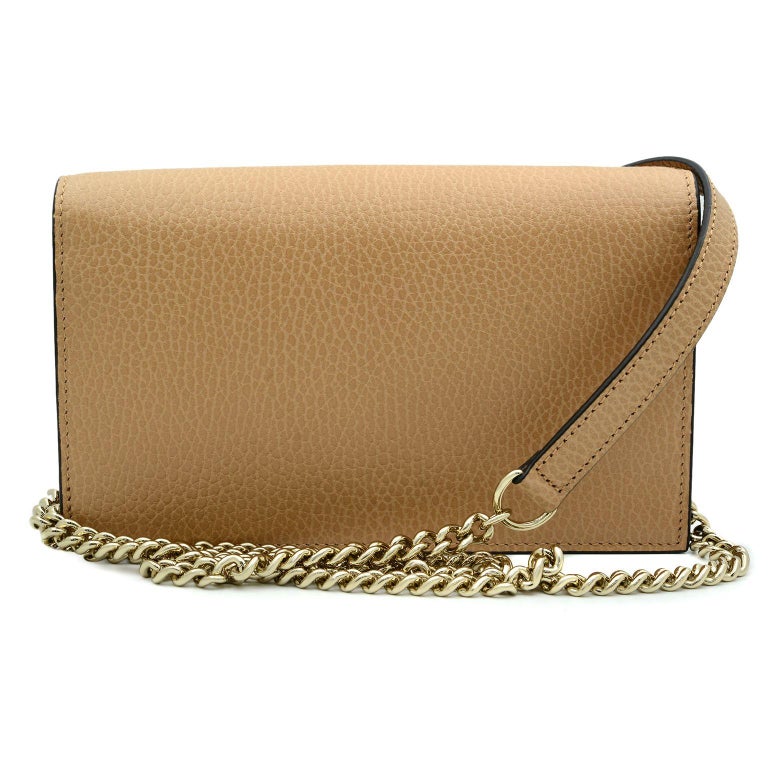 Gucci Interlocking GG Beige Leather Women's Crossbody Chain Wallet at