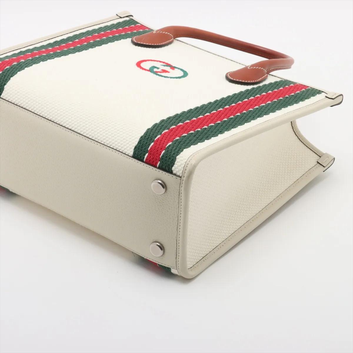 Gucci Logo GG a incastro in tela e pelle a due vie Borsa Tote Avorio x Marrone In condizioni buone in vendita a Indianapolis, IN