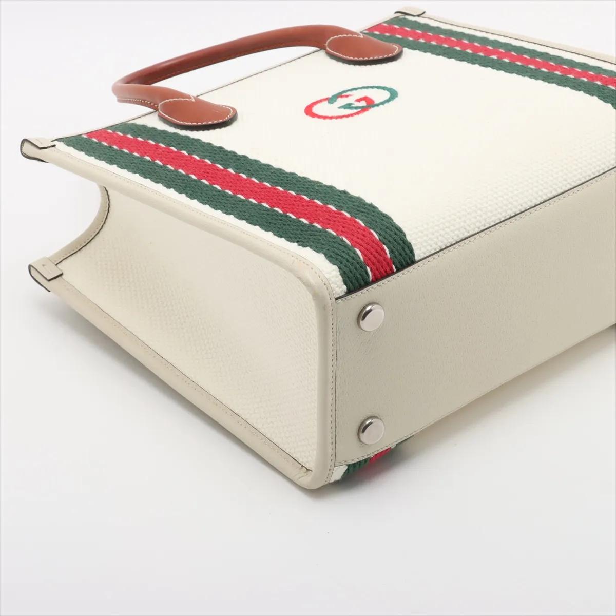 Donna Gucci Logo GG a incastro in tela e pelle a due vie Borsa Tote Avorio x Marrone in vendita