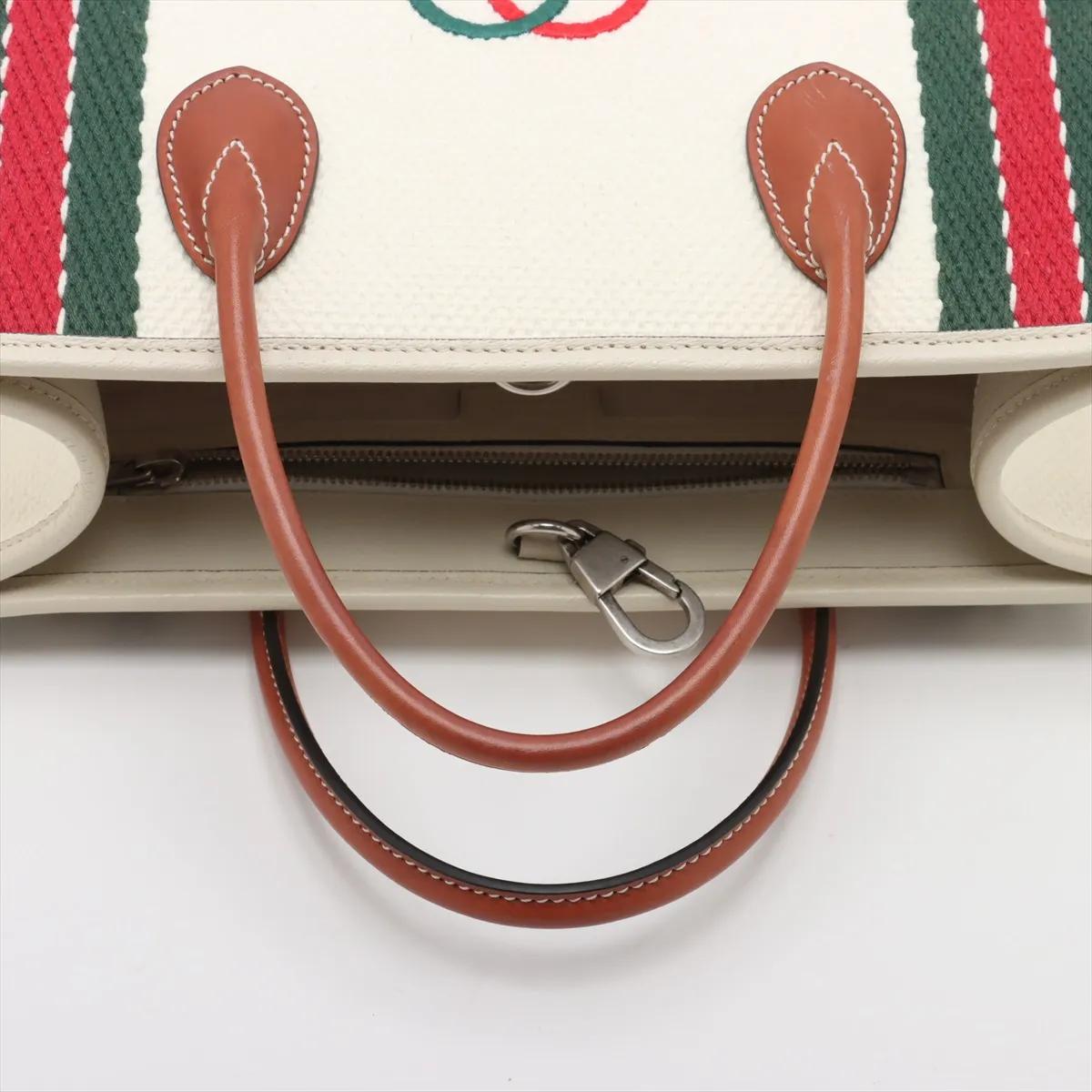 Gucci Logo GG a incastro in tela e pelle a due vie Borsa Tote Avorio x Marrone in vendita 1