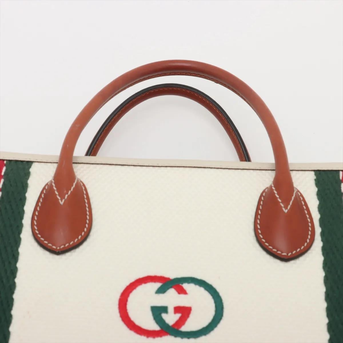 Gucci Logo GG a incastro in tela e pelle a due vie Borsa Tote Avorio x Marrone in vendita 2