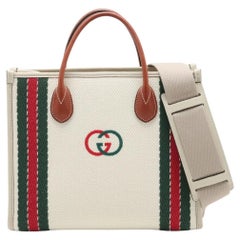Gucci Interlocking GG Logo Canvas Leather Two-Way Tote Bag Ivory x Brown
