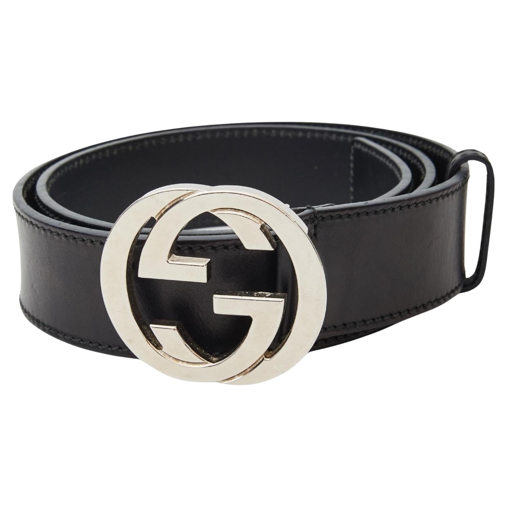 Gucci Interlocking GG Silver Black Leather Belt (Size 90/36)