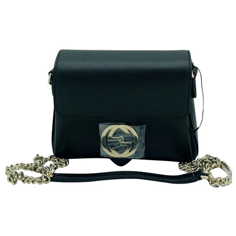 Gucci Interlocking GG Small Crossbody Bag-Black leather- New