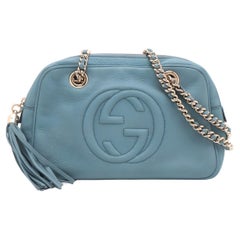 Gucci Interlocking GG Soho Doppelketten-Umhängetasche aus Leder Himmelblau