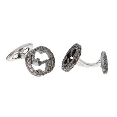 Gucci Interlocking GG Sterling Silver Engraved Cufflinks
