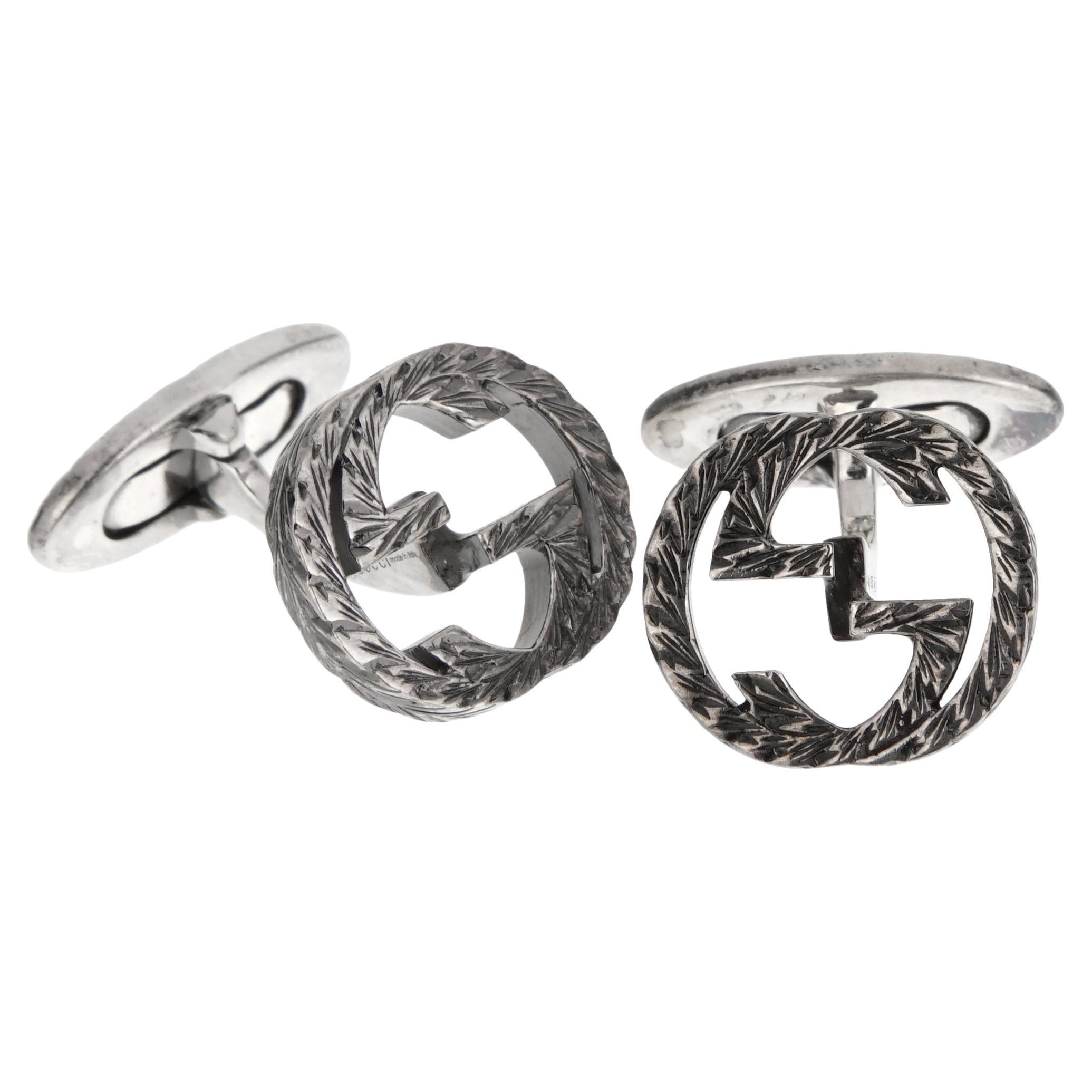 Gemelli da polso Gucci con incisione GG in argento Sterling in vendita