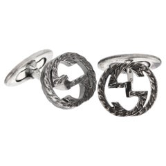 Gucci Interlocking GG Sterling Silver Engraved Cufflinks