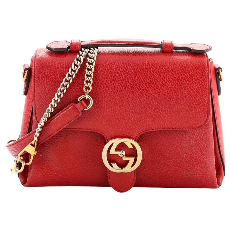 Gucci Interlocking Top Handle Bag (Outlet) Leather Small For Sale at