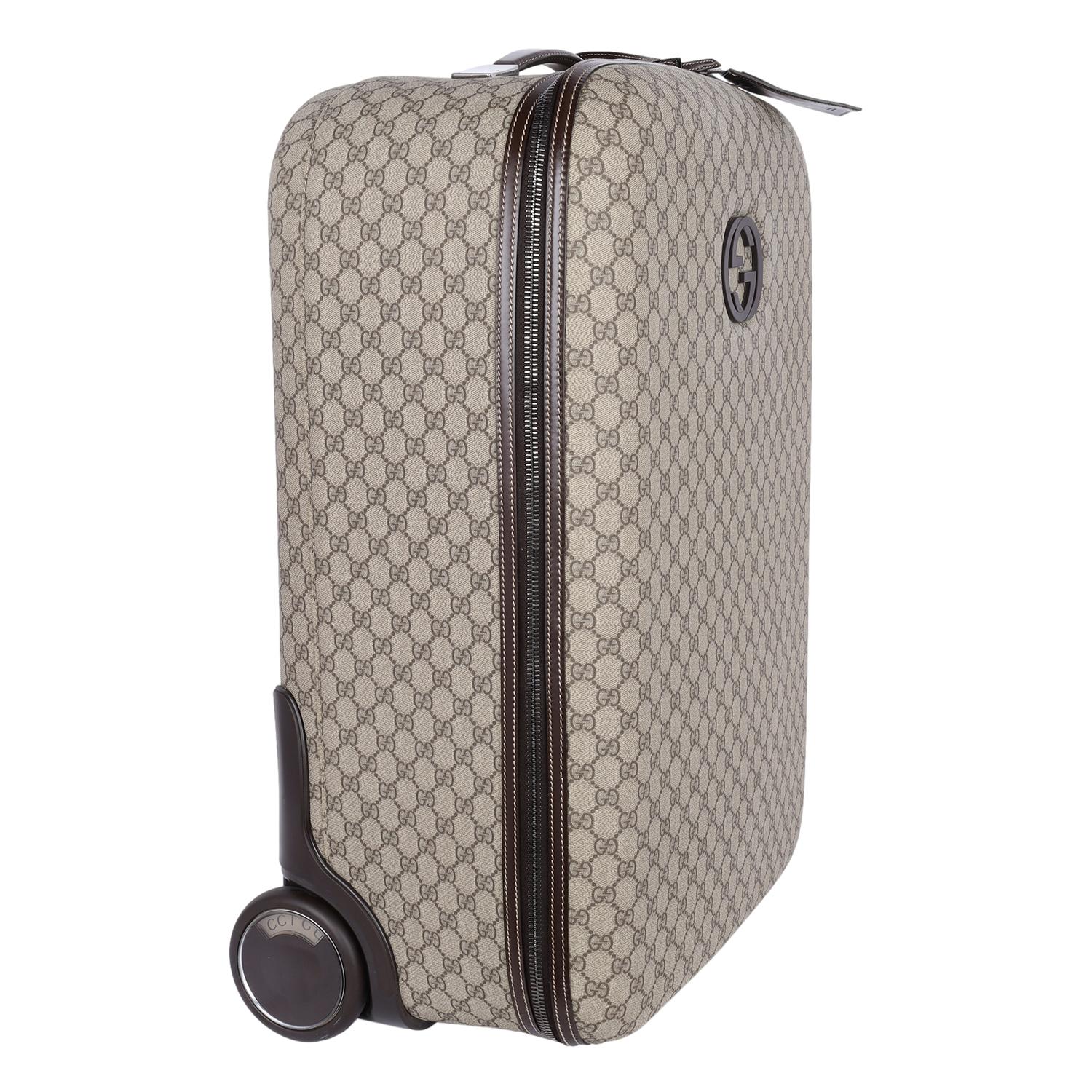 Gray Gucci Interlocking Trolley GG Coated Canvas Rolling Suitcase Brown
