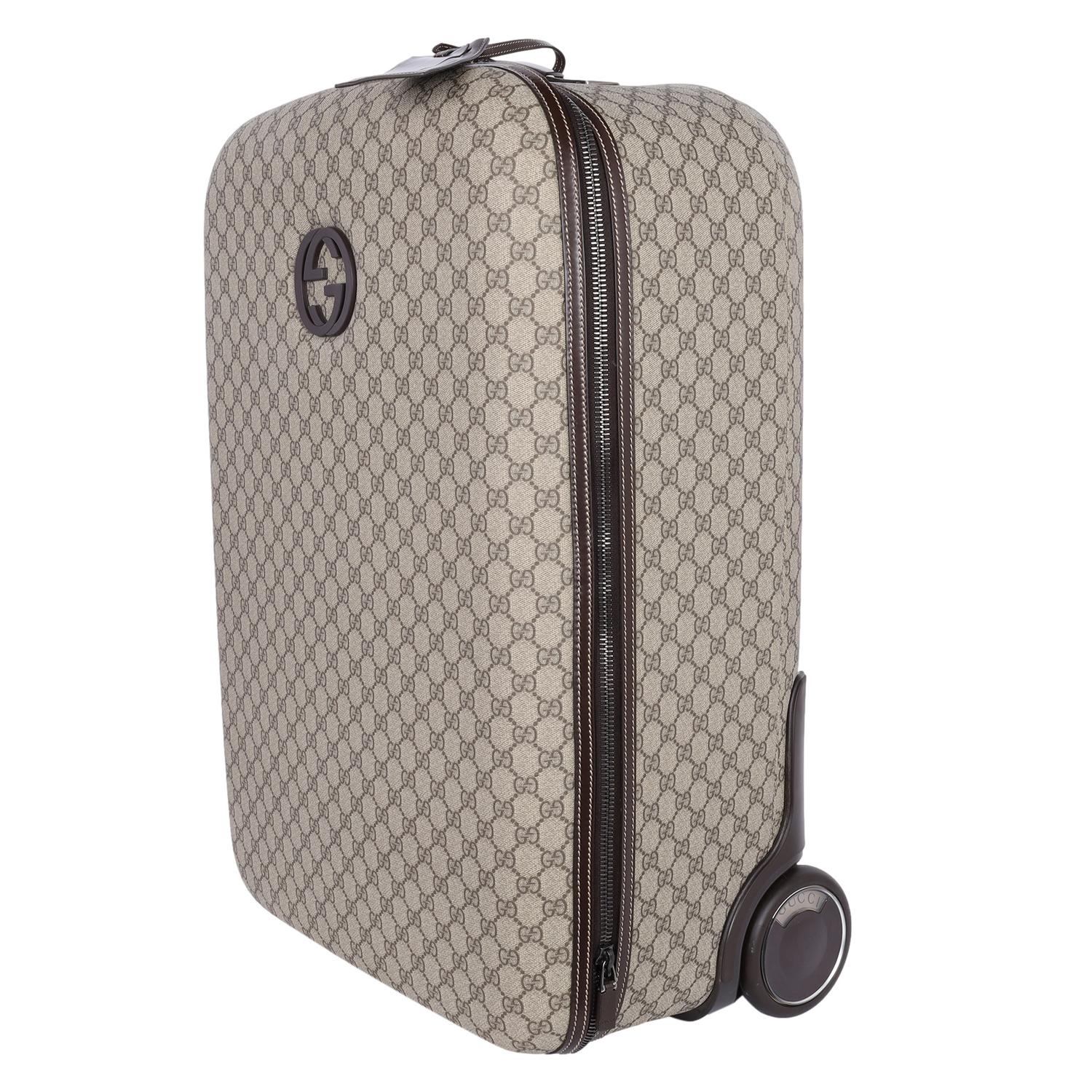 Gucci Interlocking Trolley GG Coated Canvas Rolling Suitcase Brown In Good Condition In Salt Lake Cty, UT