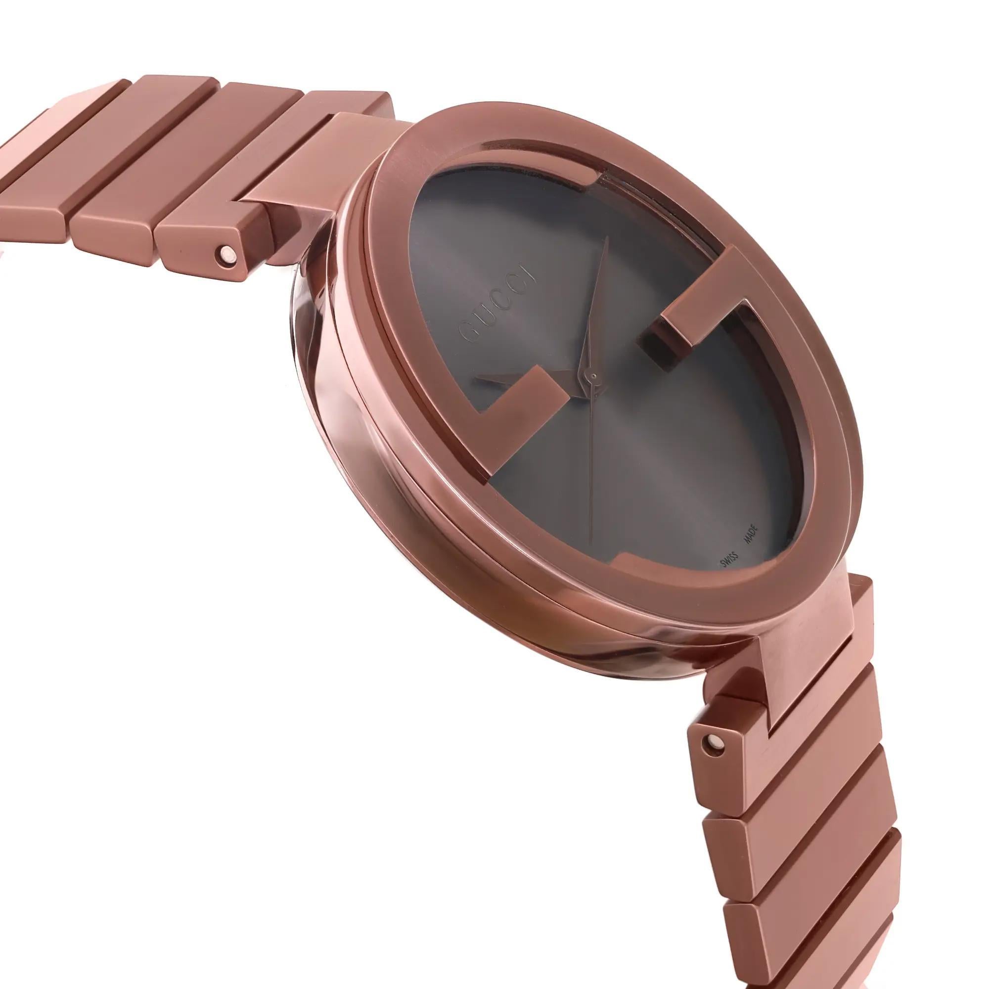 Men's Gucci Interlocking XL PVD 42mm Steel Brown Dial Men Quartz Watch YA133211 For Sale