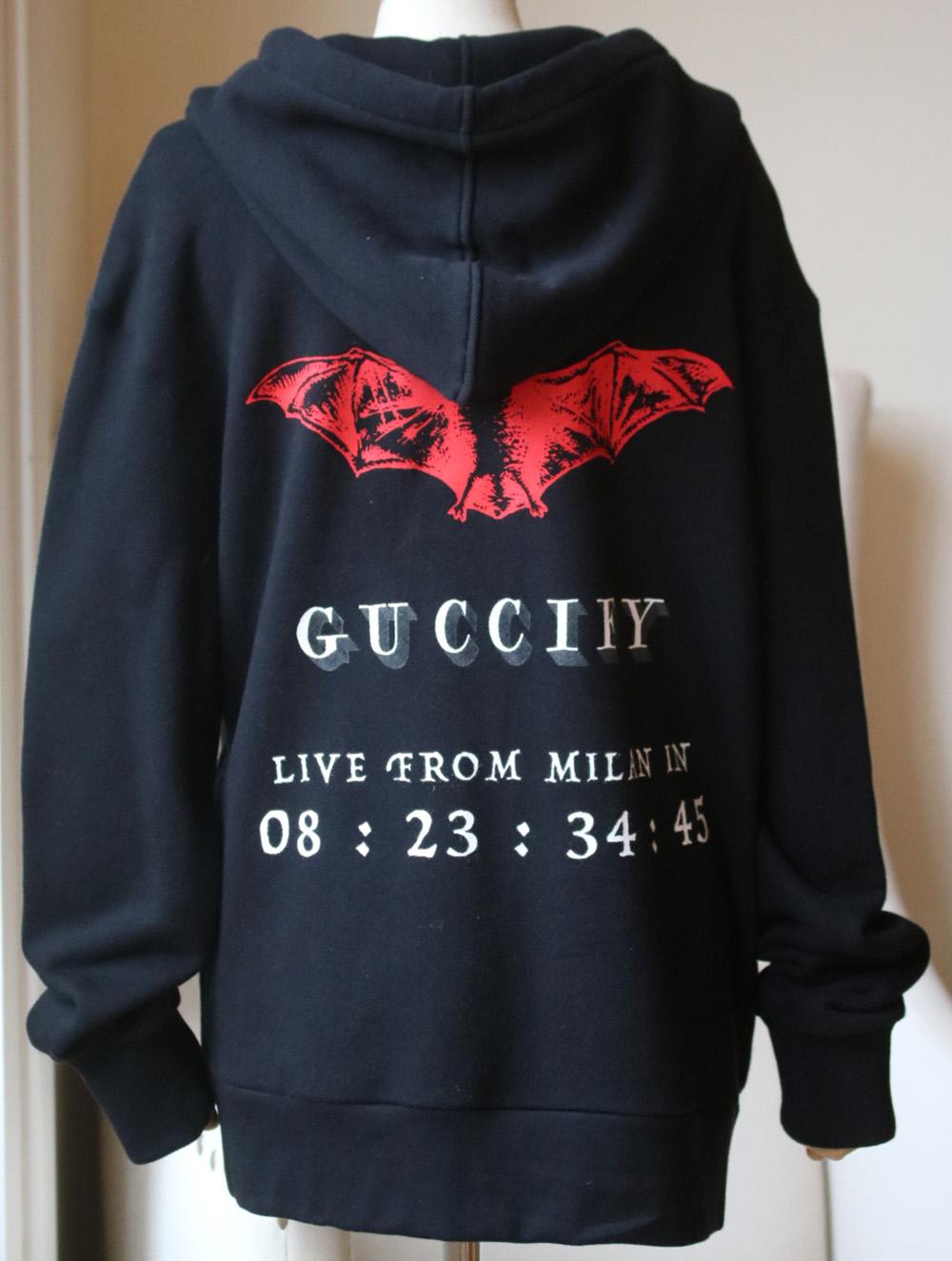 Black Gucci Invite-Print Cotton-Jersey Hooded Sweatshirt