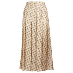 Gucci Invite Stamp Print Silk Pleated Midi Skirt Size L