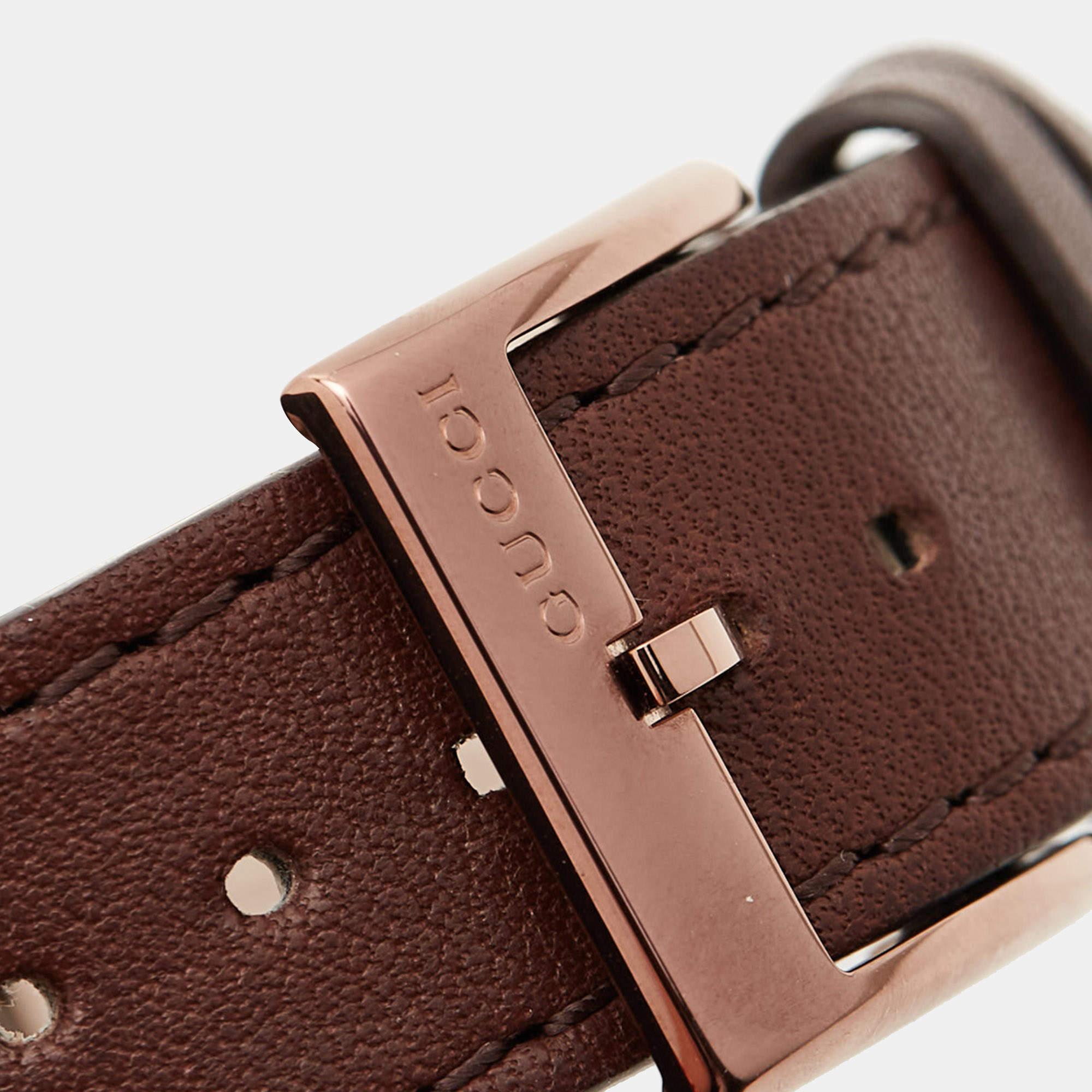 Gucci Ion Plated Stainless Steel Leather Interlocking Women's Wristwatch 37 mm 5