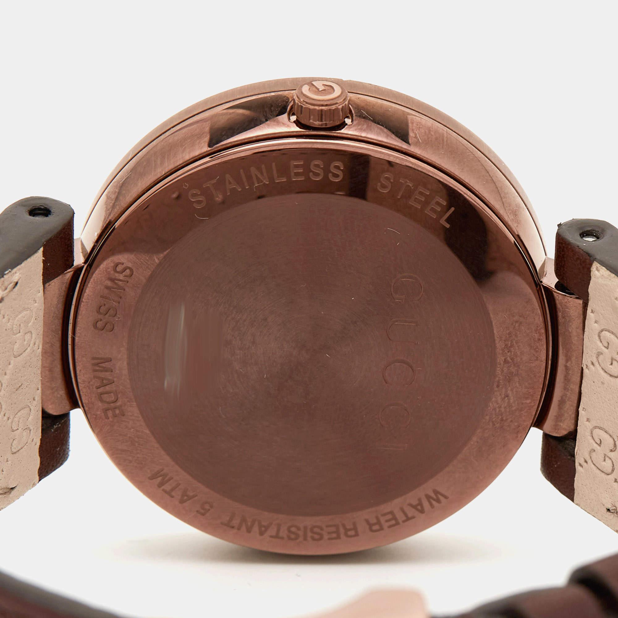 Gucci Ion Plated Stainless Steel Leather Interlocking Women's Wristwatch 37 mm 4