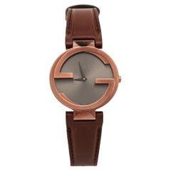 Gucci Ion Plated Stainless Steel Leather Interlocking Women's Wristwatch 37 mm