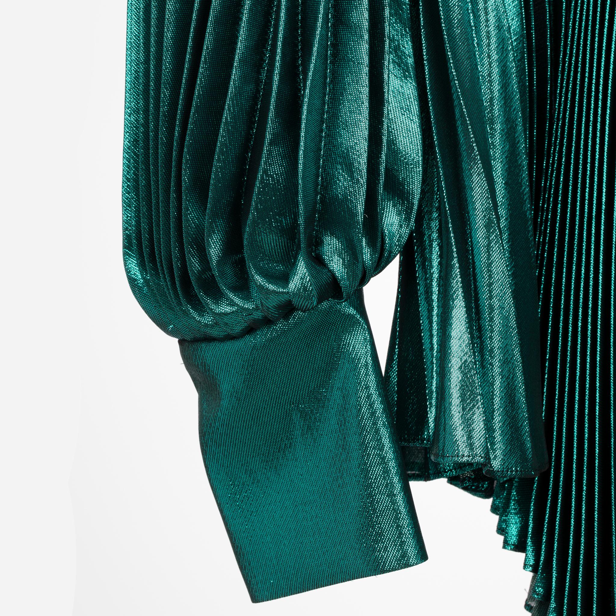 Gucci Iridescent Emerald Green Pleated Silk Blend Mini Dress 38 IT For Sale 2