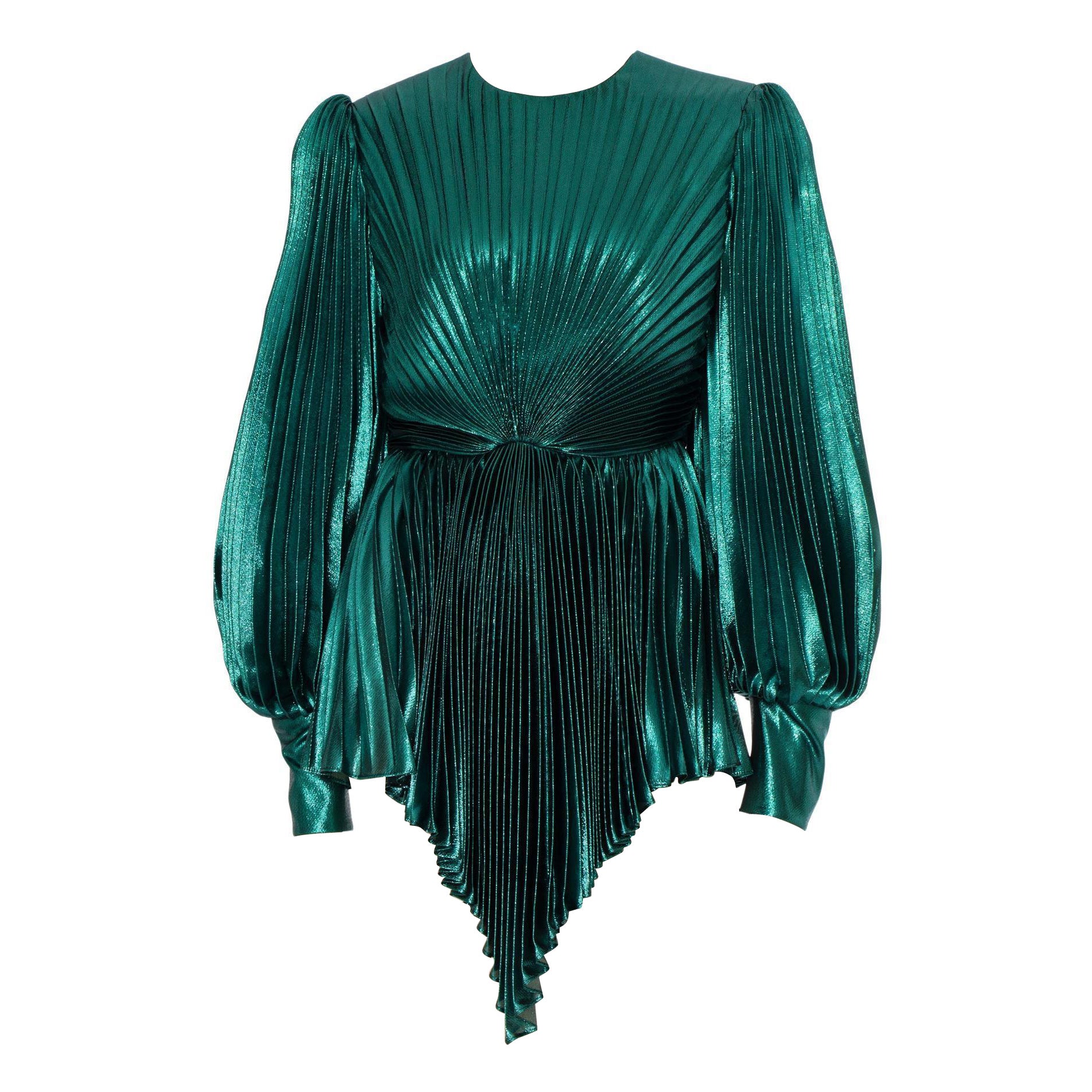 Gucci Mini Abito a pieghe in misto seta verde smeraldo iridescente 38 IT in vendita