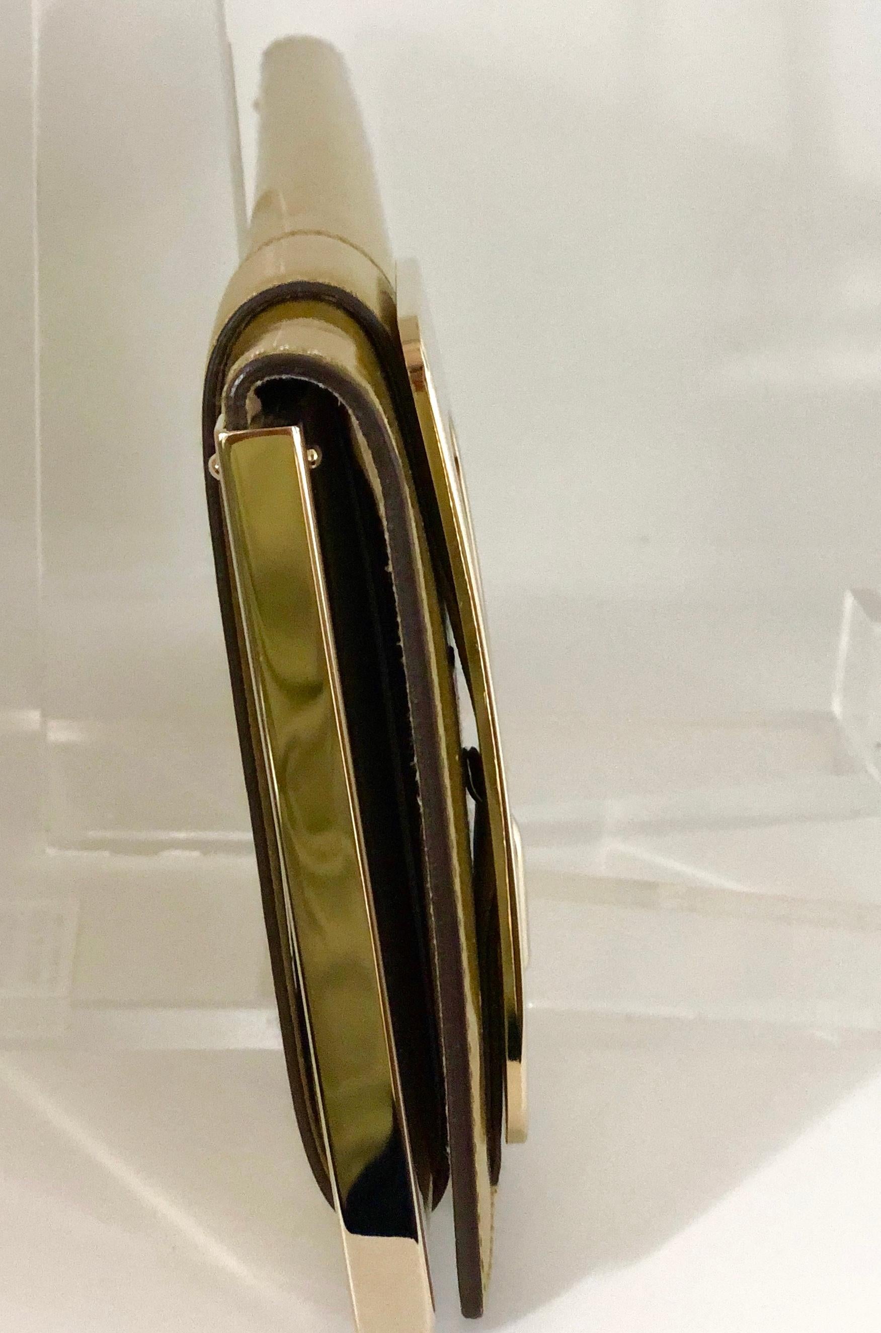Gucci Iridescent Gold Patent Leather Elongated Clutch with Gold Metal Accents For Sale 3