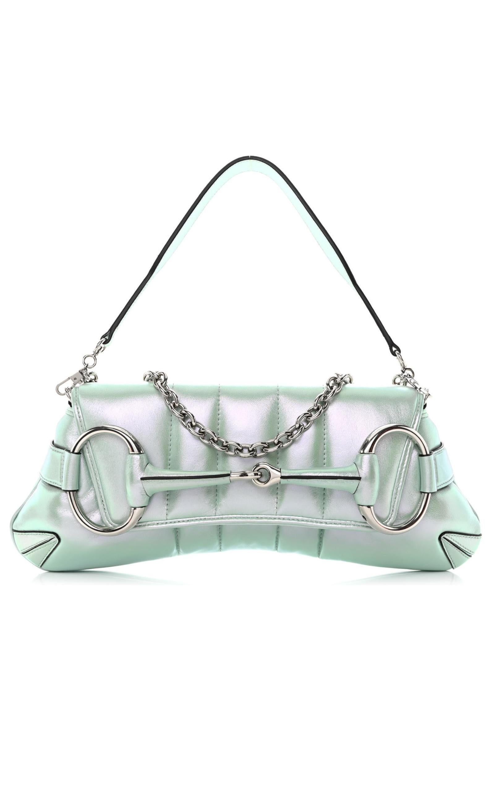 Women's Gucci Iridescent Green Horsebit Chain Medium Shoulder Bag For Sale