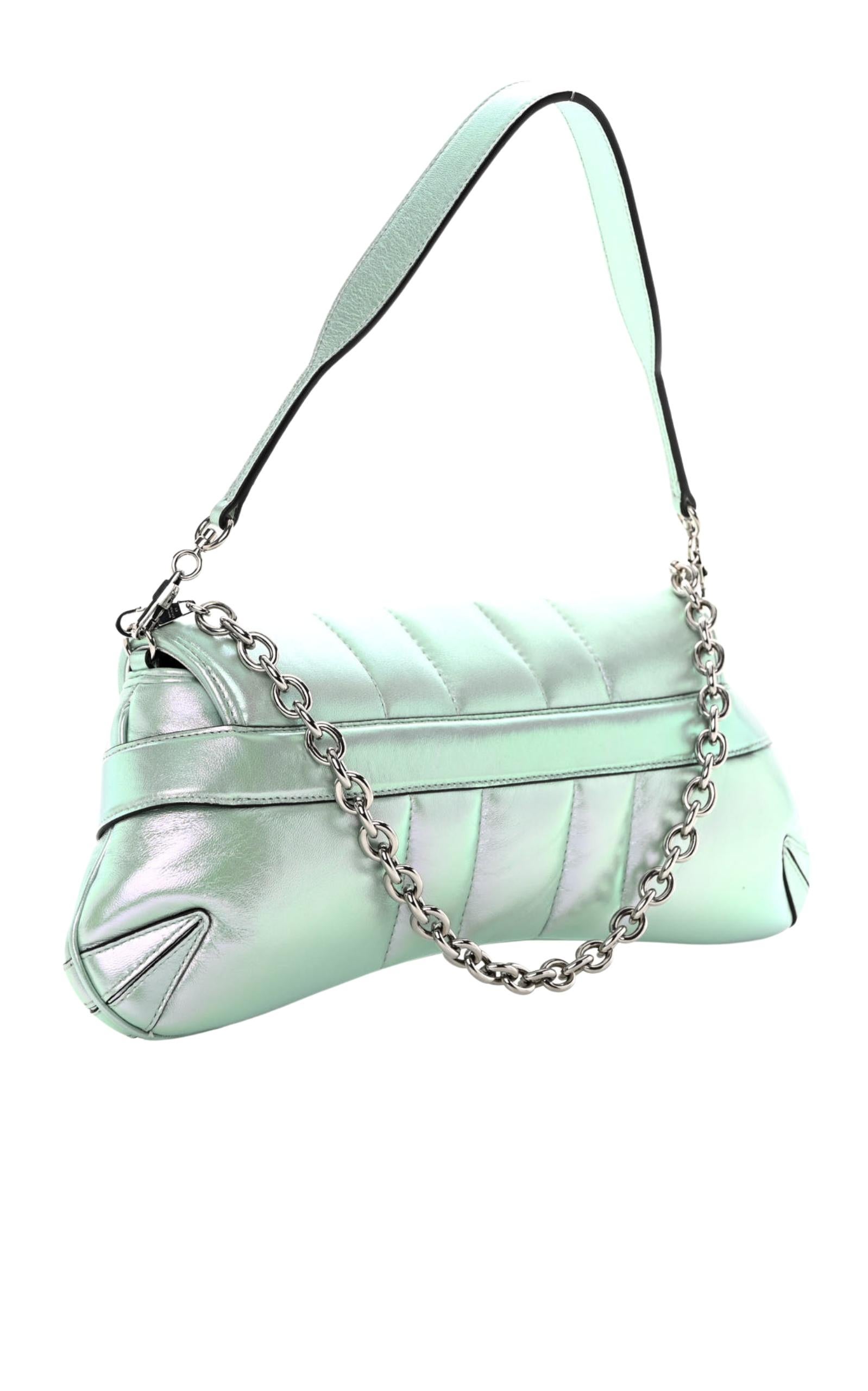 Gucci Iridescent Green Horsebit Chain Medium Shoulder Bag For Sale 1