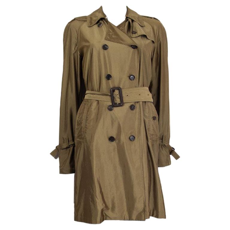 GUCCI iridescent olive green polyester TRENCH Coat Jacket 42 M For Sale