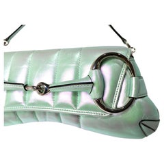 Gucci Iridescent Salvy Green Nappa Vertical Matelasse Horsebit Shoulder Bag