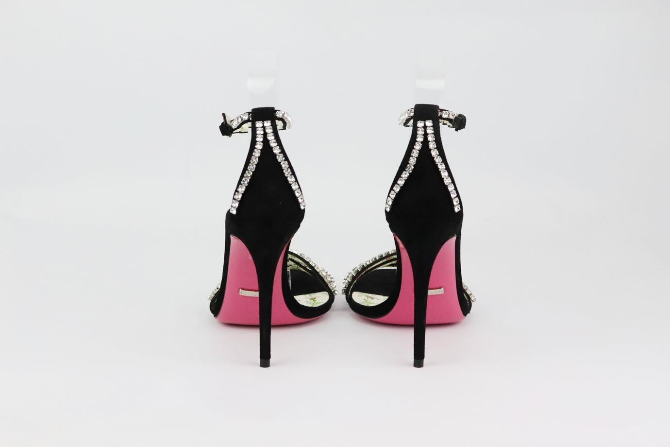 Gucci Isle Sandalias de ante adornadas con cristales EU 38 UK 5 US 8 Negro