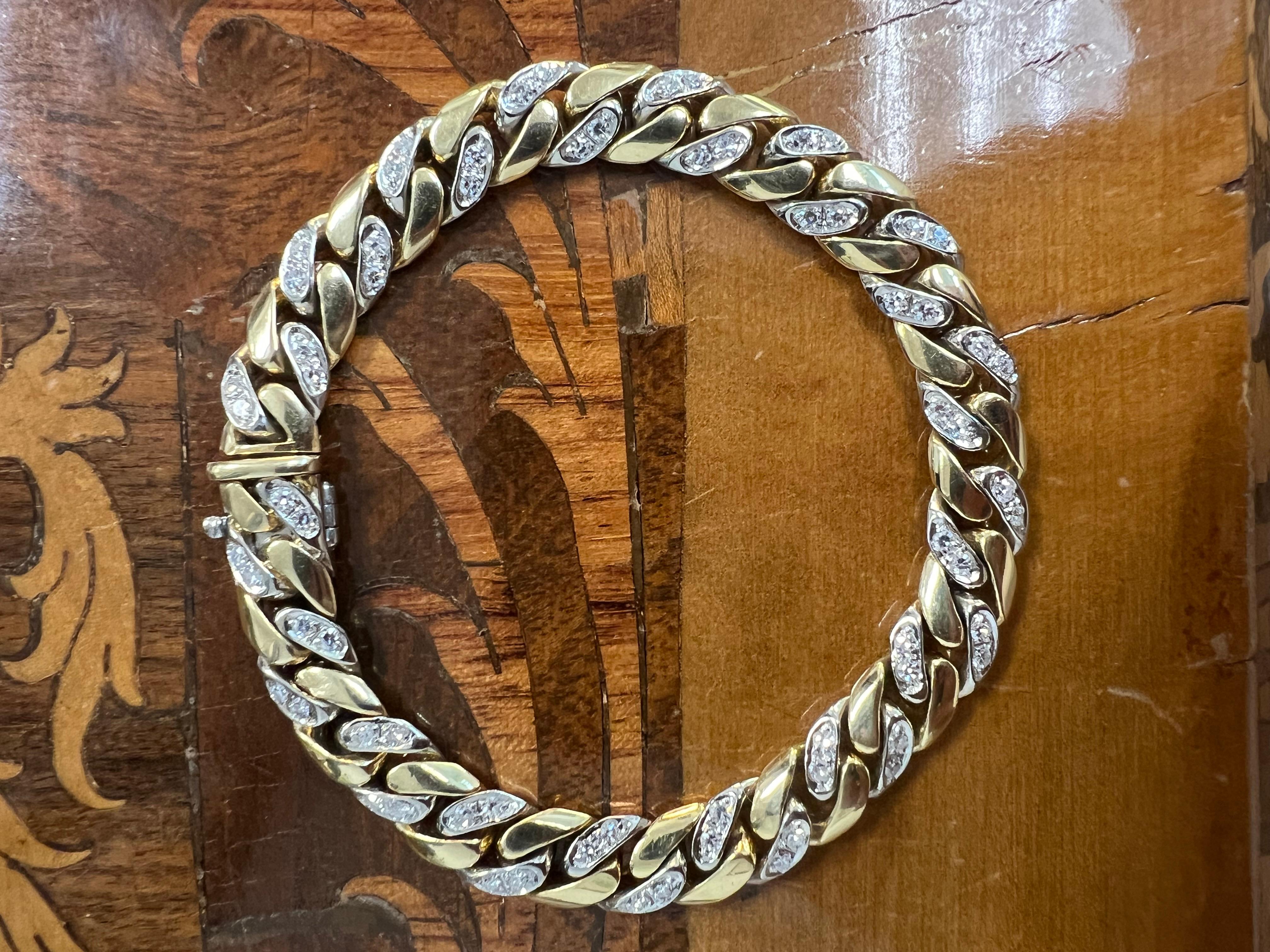 GUCCI Italy 18k Yellow Gold & Diamond Curb Link Bracelet 1980s Vintage For Sale 2
