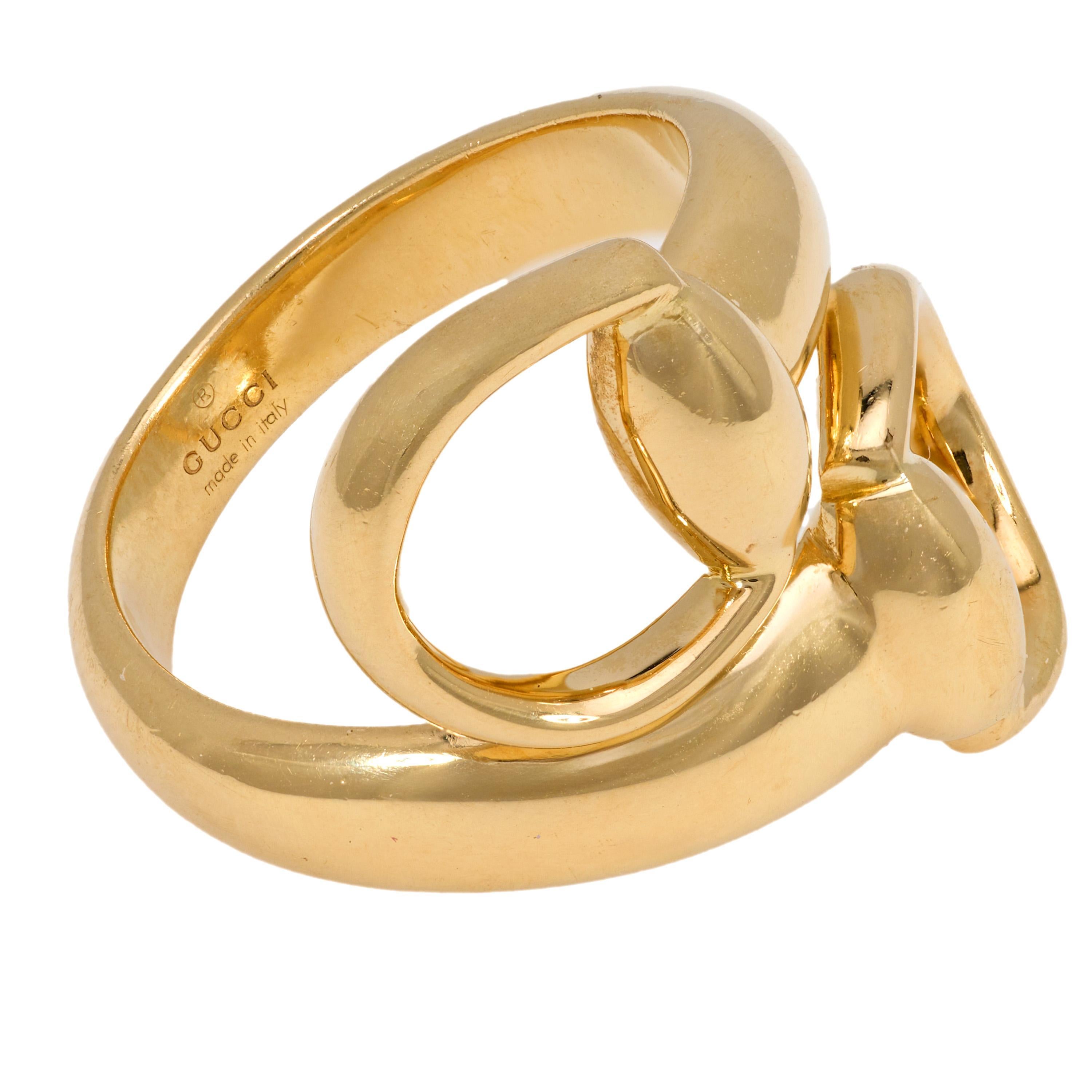 Women's Gucci Italy 18k yellow gold horsebit wrap ring For Sale