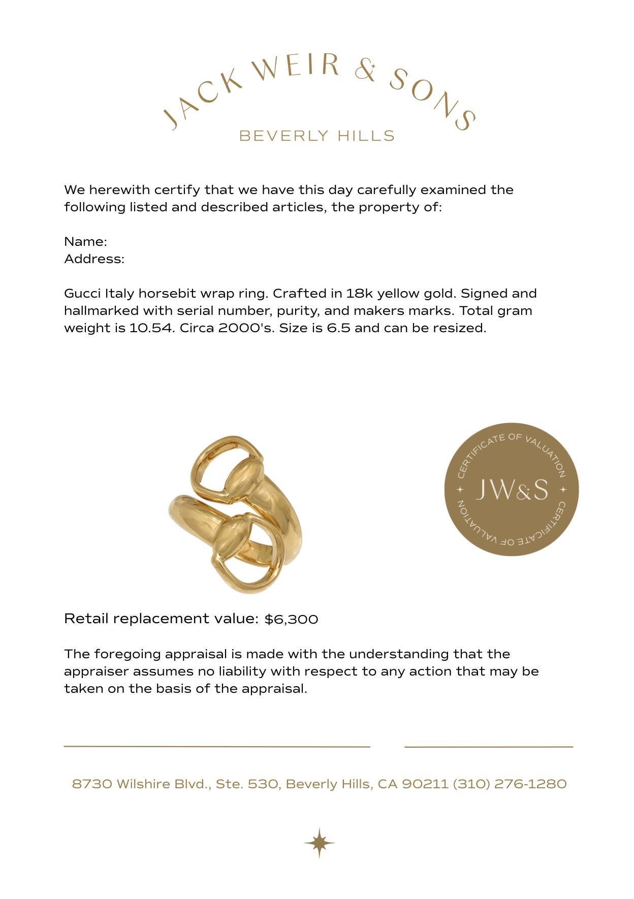 Gucci Italy 18k yellow gold horsebit wrap ring For Sale 1