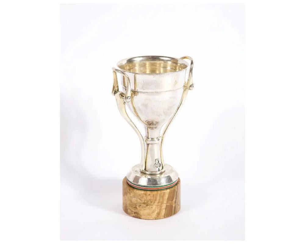 Italian Gucci Italy, a Rare Sterling Silver, Enamel, and Marble Trophy Cup, C. 1970 For Sale