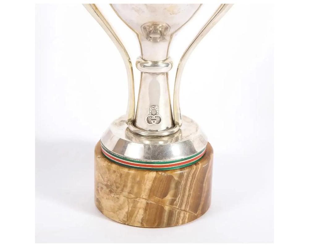 Gucci Italy, a Rare Sterling Silver, Enamel, and Marble Trophy Cup, C. 1970 In Good Condition For Sale In New York, NY