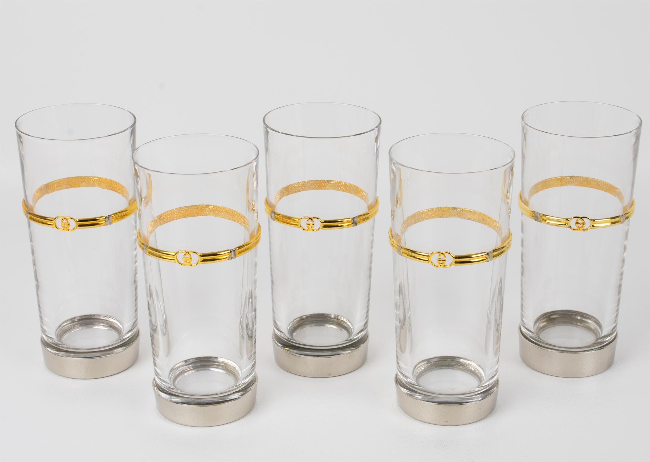 Gucci Barware Silver Plate and Crystal HighBall Tumbler Glasses, 5 pieces For Sale 4