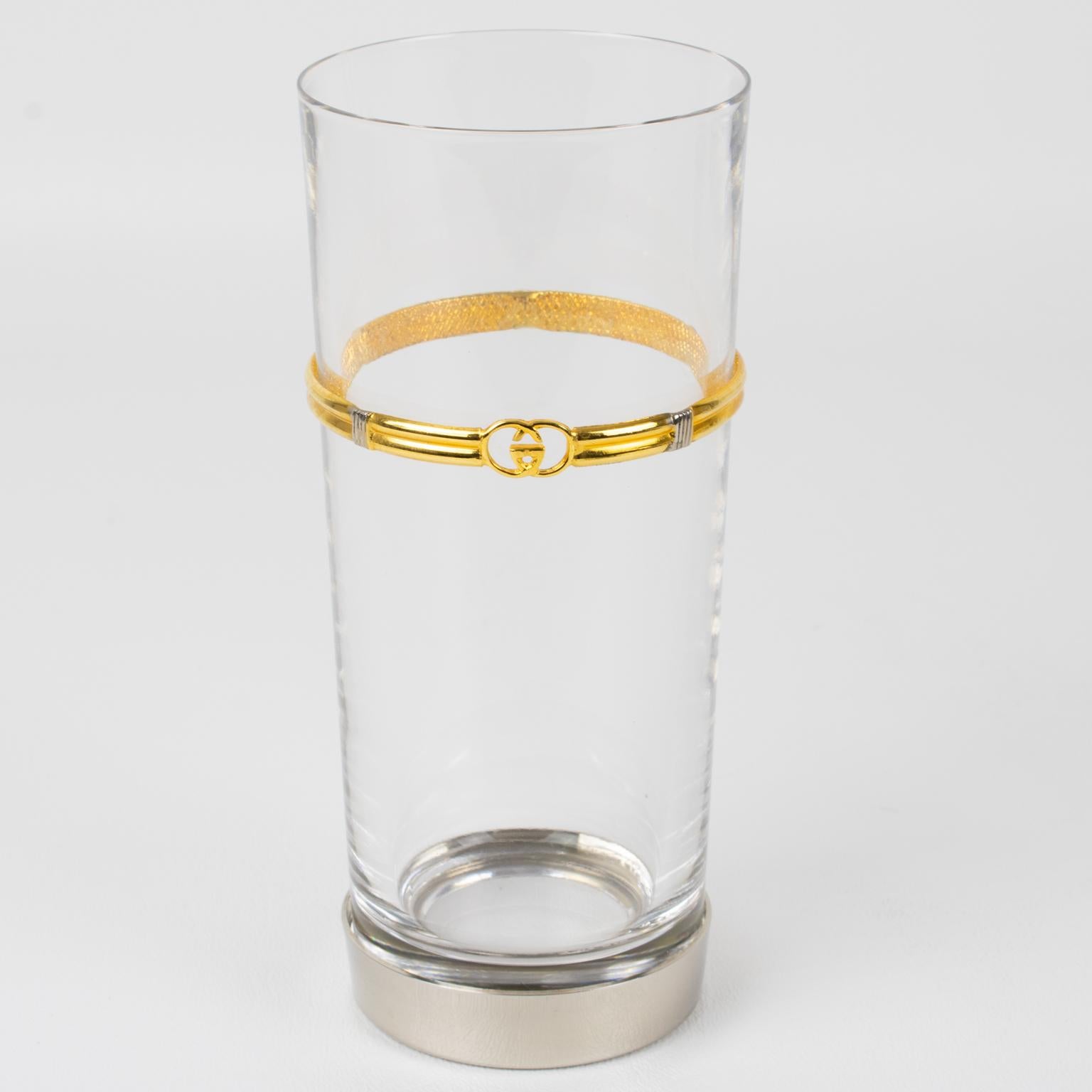Gucci Barware Silver Plate and Crystal HighBall Tumbler Glasses, 5 pieces For Sale 5