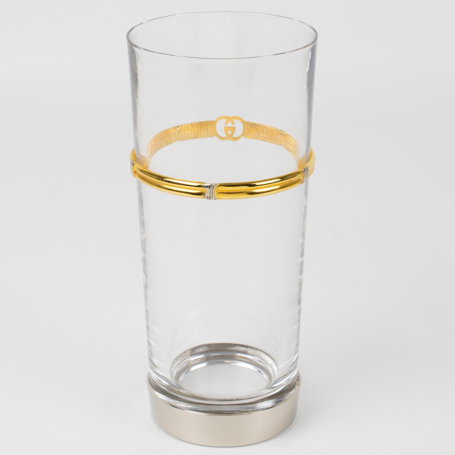 Gucci Barware Silver Plate and Crystal HighBall Tumbler Glasses, 5 pieces For Sale 8