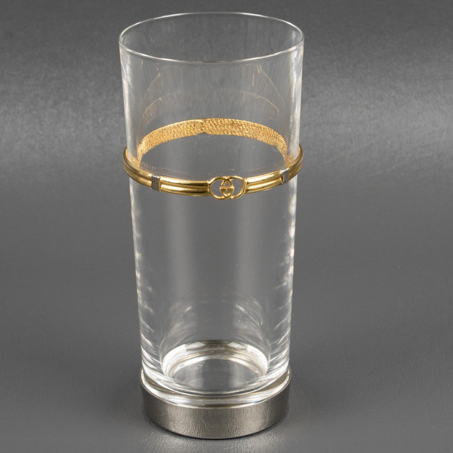 Gucci Barware Silver Plate and Crystal HighBall Tumbler Glasses, 5 pieces In Good Condition For Sale In Atlanta, GA