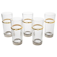 Vintage Gucci Italy Barware Set Silver Plate and Crystal HighBall Tumbler Glasses, 5 pc