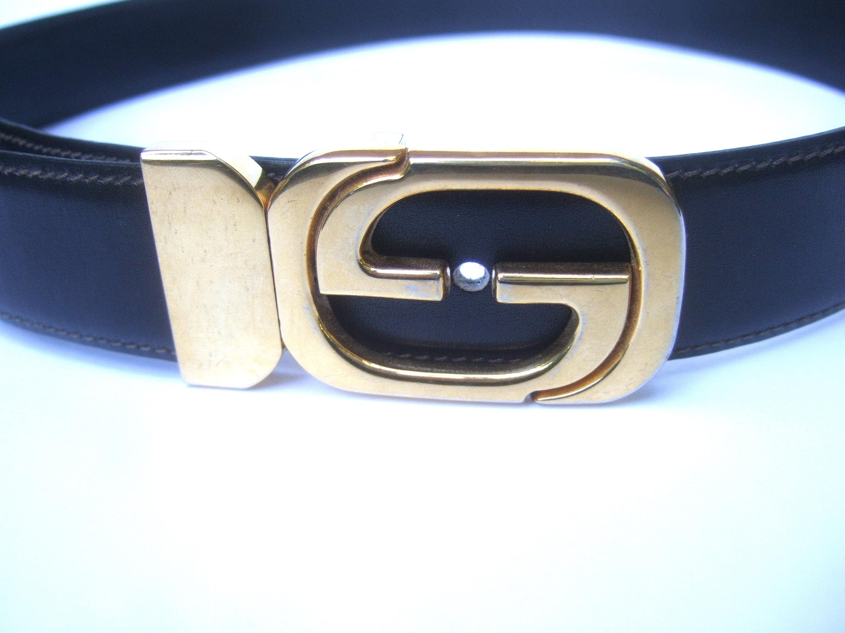 Gucci Italy Black & Brown Reversible Leather Unisex Belt c 1980s 2