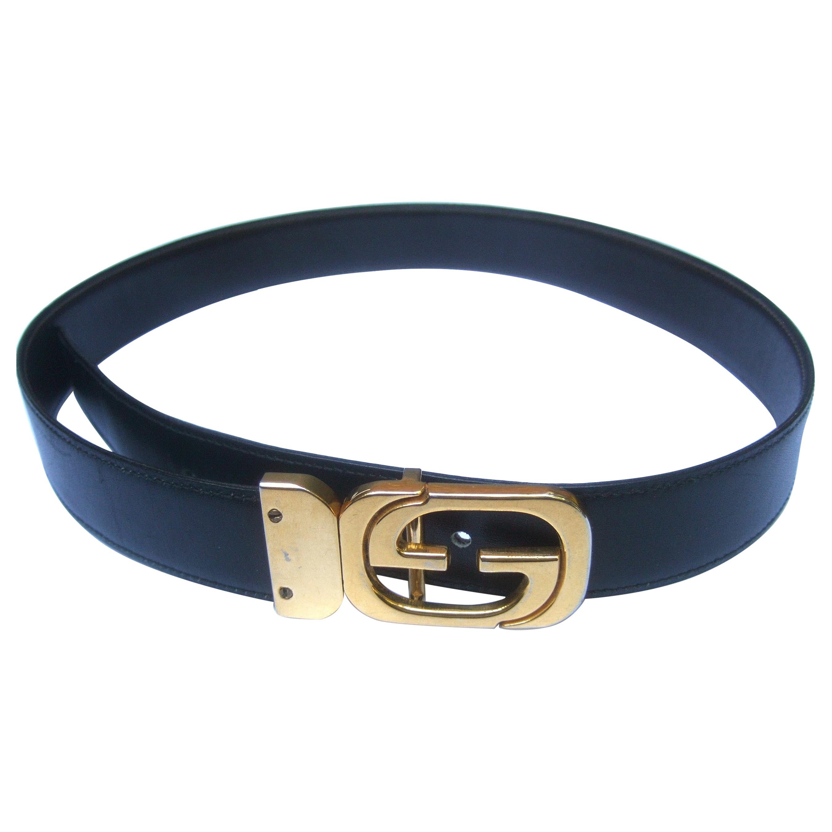 Gucci Italy Black & Brown Reversible Leather Unisex Belt c 1980s