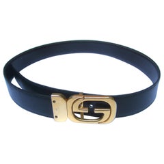 Vintage Gucci Italy Black & Brown Reversible Leather Unisex Belt c 1980s