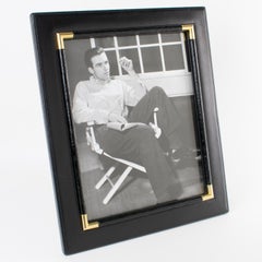 Gucci Italien Schwarzes Leder und Krokodilleder Bilderrahmen, um 1980