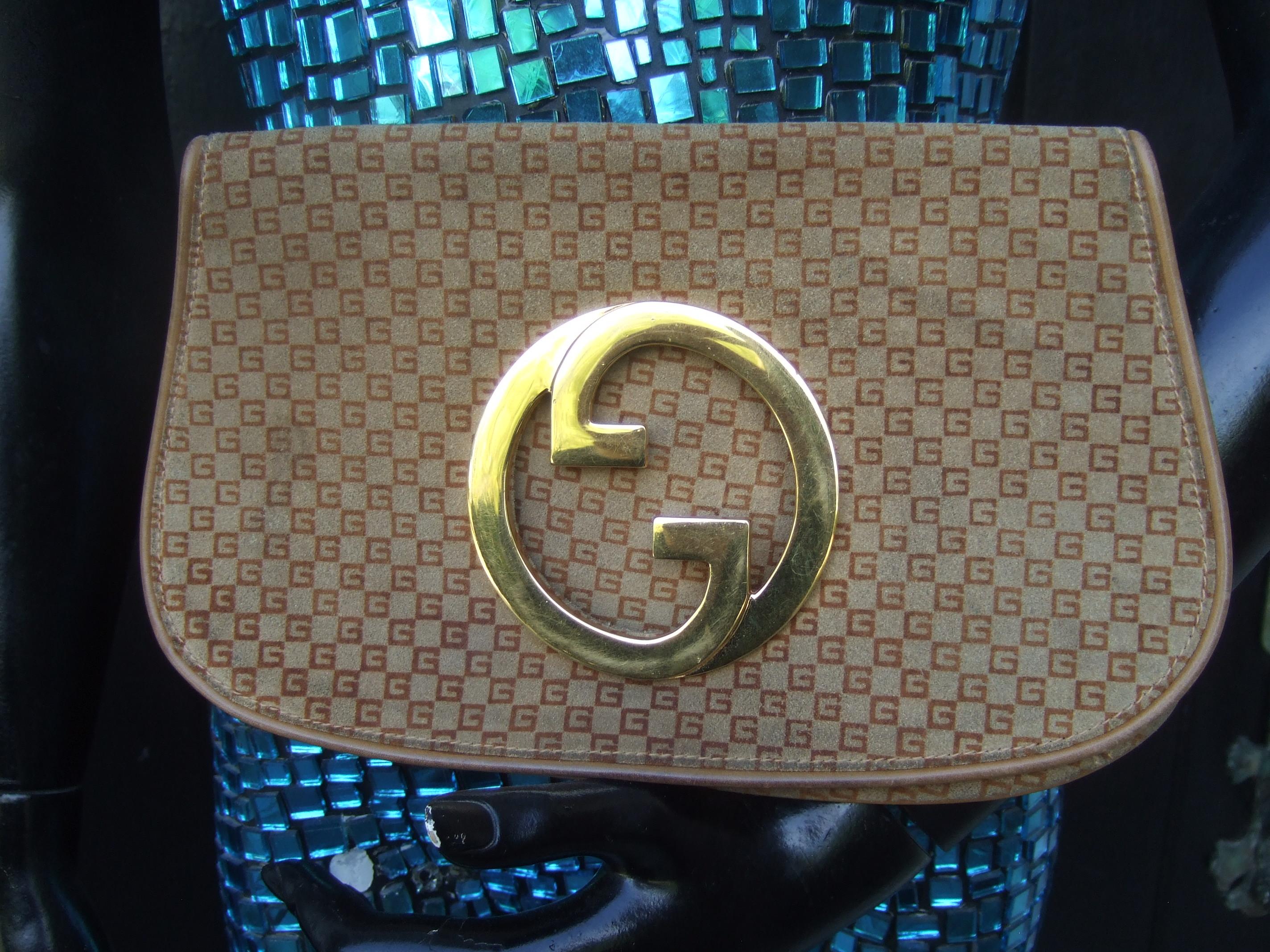 GUCCI Italy Brown Suede Blondie Clutch Bag c 1970s en vente 3