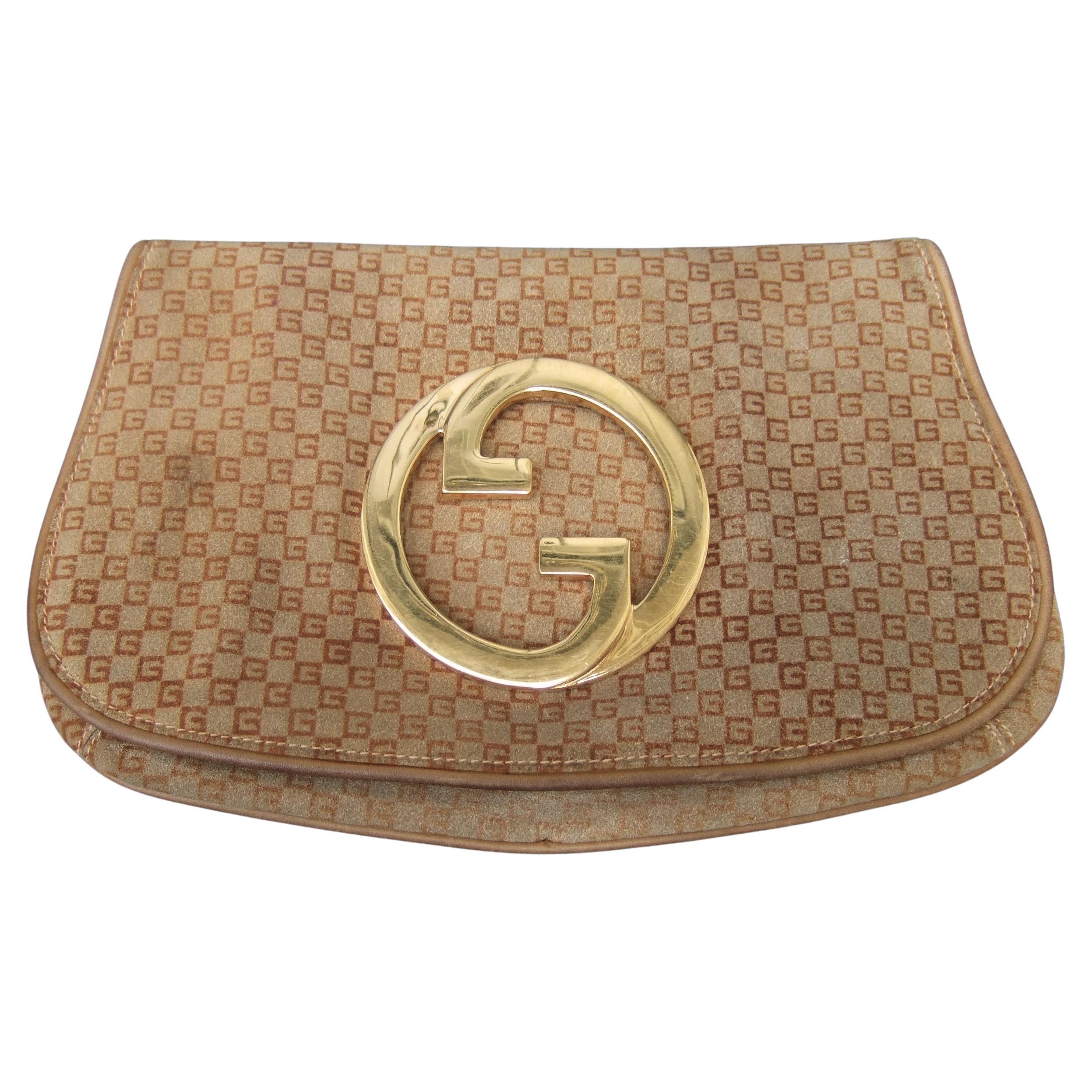 GUCCI Italy Brown Suede Blondie Clutch Bag c 1970s en vente