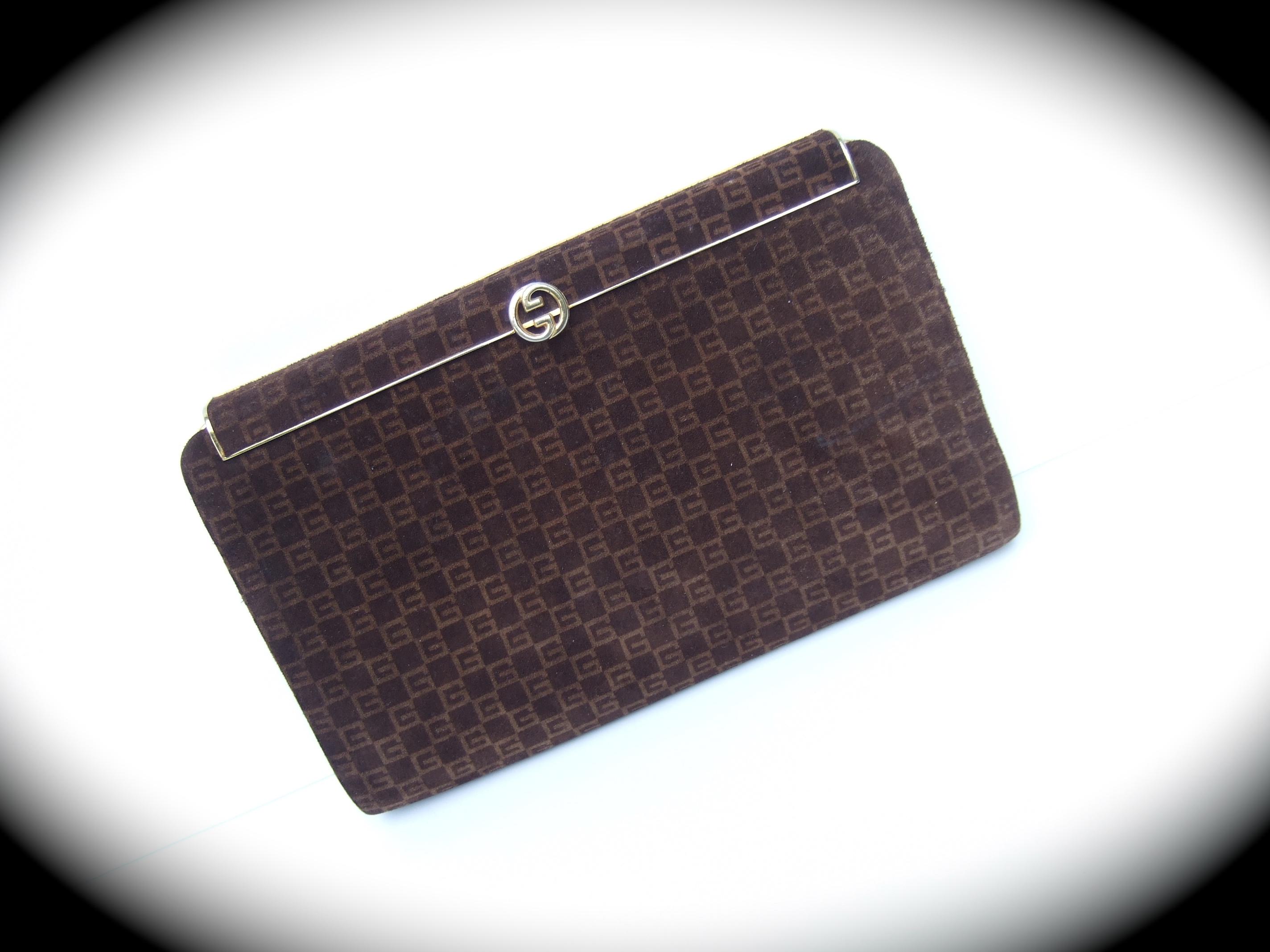 GUCCI Italy Brown Suede Clutch Purse c 1970s  For Sale 8